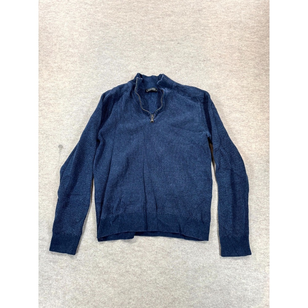 Express Sweater Mens Navy Blue Cotton Warm Ribbed Knit Quarter Zip Mock Neck M